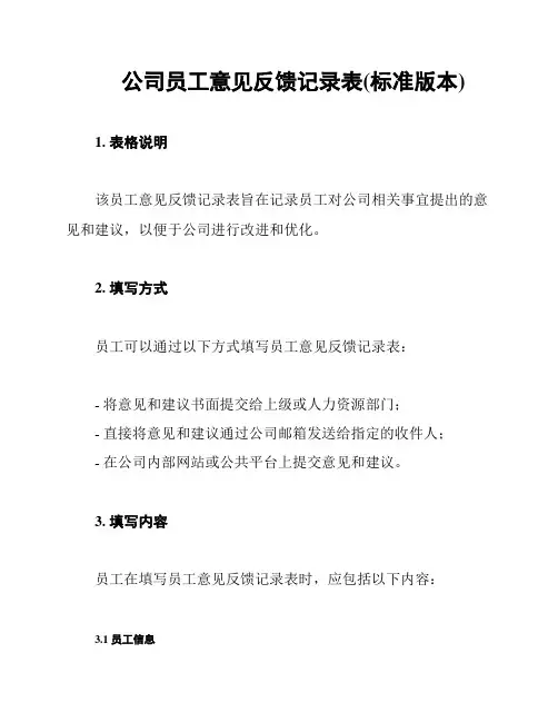 公司员工意见反馈记录表(标准版本)