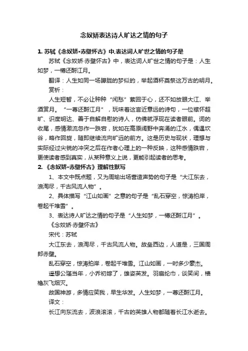 念奴娇表达诗人旷达之情的句子