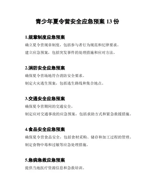 青少年夏令营安全应急预案13份