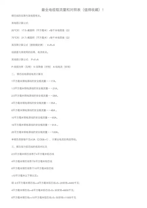 最全电缆载流量和对照表（值得收藏）！