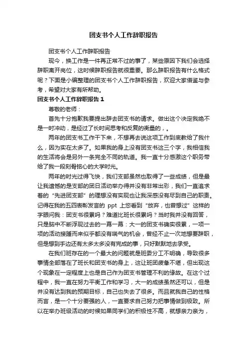 团支书个人工作辞职报告