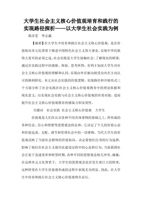 大学生社会主义核心价值观培育和践行的实现路径探析——以大学生社会实践为例