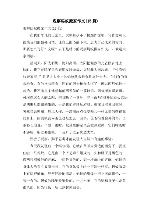 观察蚂蚁搬家作文(15篇)