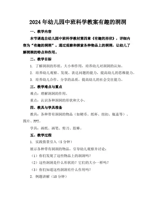 2024年幼儿园中班科学教案有趣的洞洞