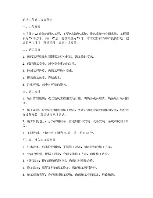 通风工程施工方案范本最新