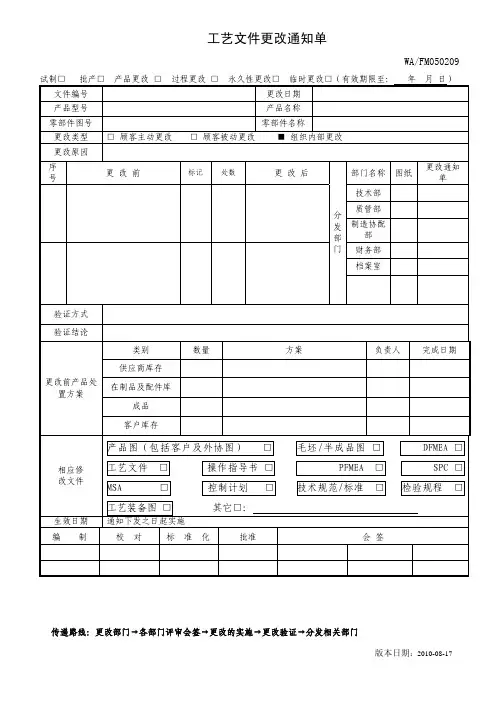 技术文件更改通知单模板