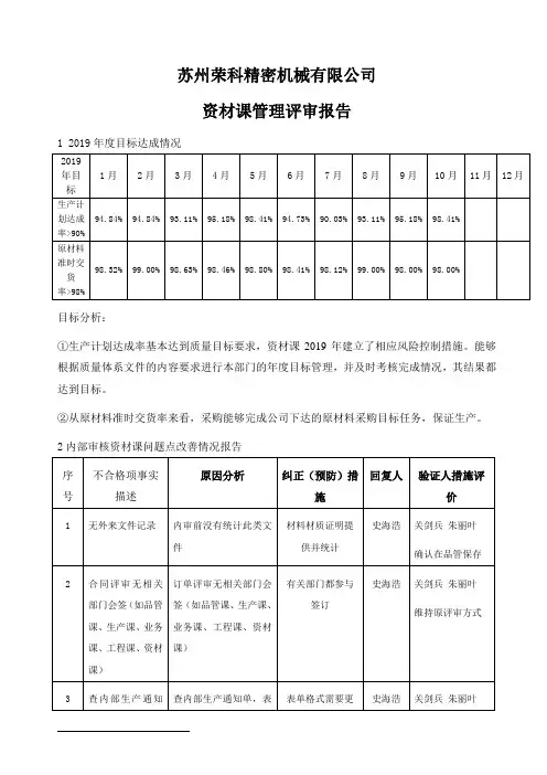 资材课ISO9001：2015管理评审报告