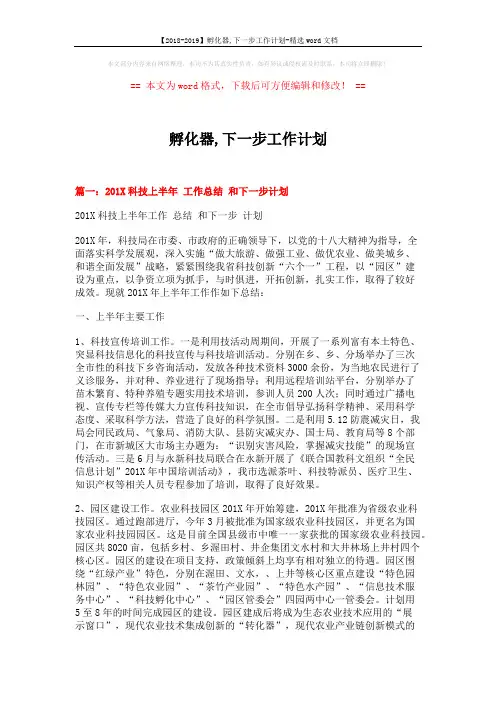 【2018-2019】孵化器,下一步工作计划-精选word文档 (6页)