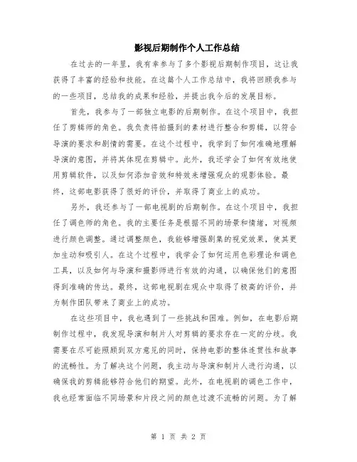 影视后期制作个人工作总结