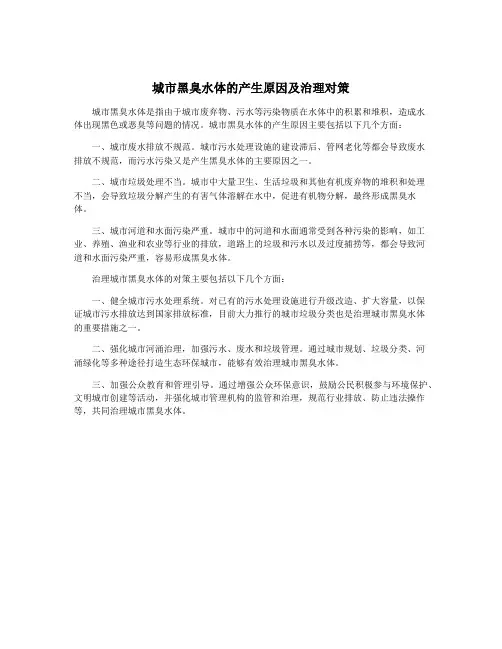 城市黑臭水体的产生原因及治理对策