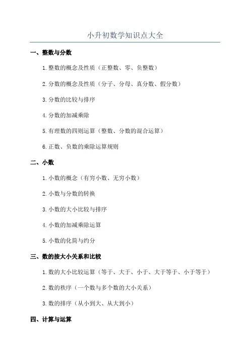 小升初数学知识点大全