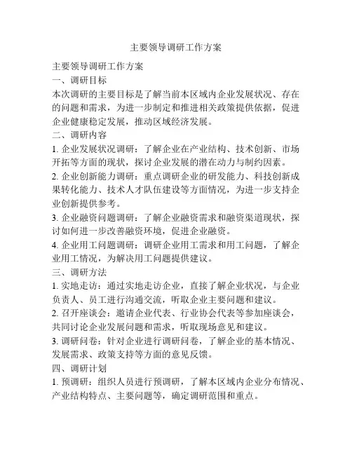 主要领导调研工作方案