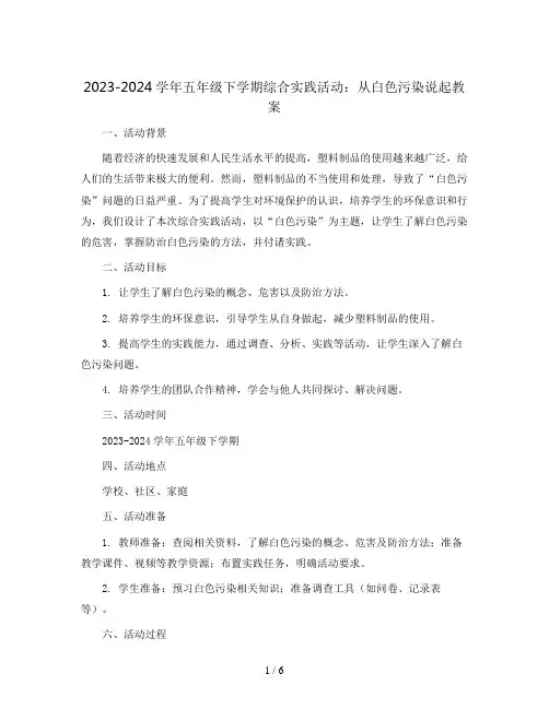 2023-2024学年五年级下学期综合实践活动从白色污染说起教案