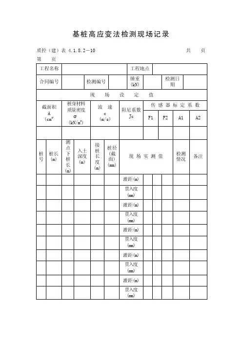 基桩高应变法检测现场记录