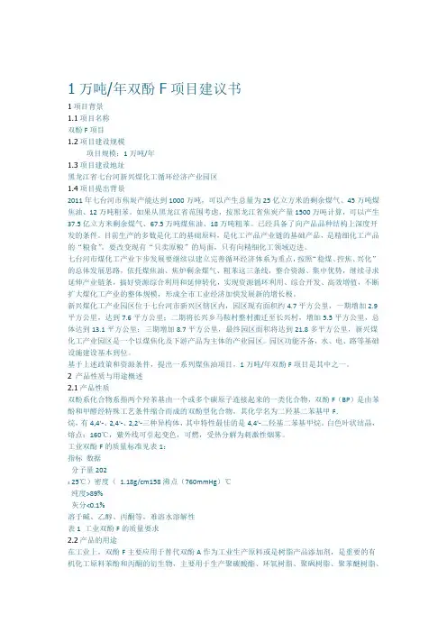 1万吨年双酚F项目建议书