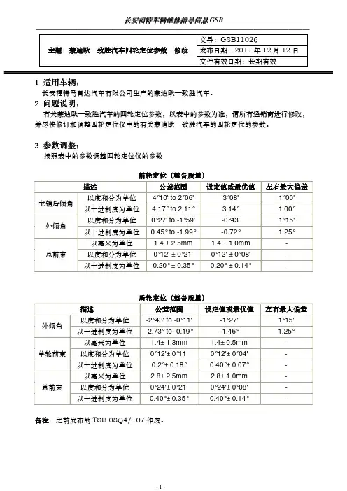 GSB11026-蒙迪欧—致胜汽车四轮定位参数