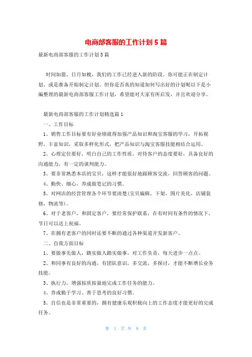 电商部客服的工作计划5篇