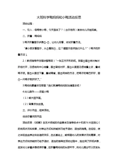大班科学鸭妈妈和小鸭活动反思