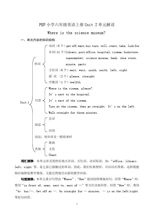 PEP六年级英语上册Unit 2单元解读