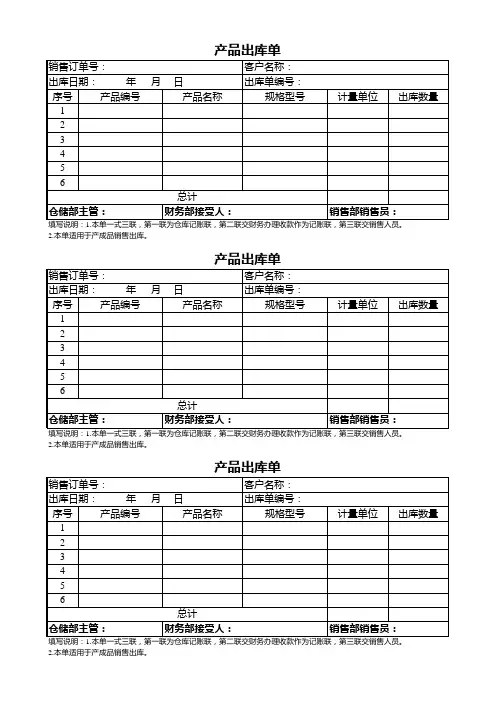 产品出库单(一式三联)