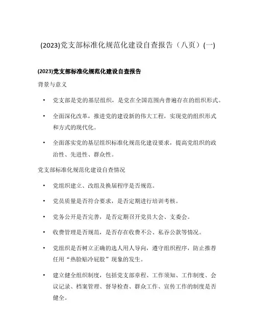 (2023)党支部标准化规范化建设自查报告(八页)(一)