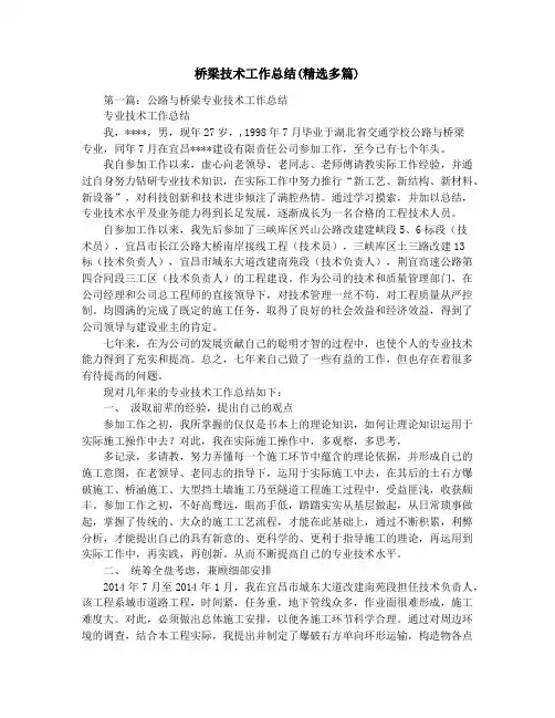 桥梁技术工作总结(精选多篇)