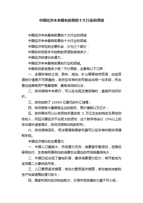 中国经济未来最有前景的十大行业和领域