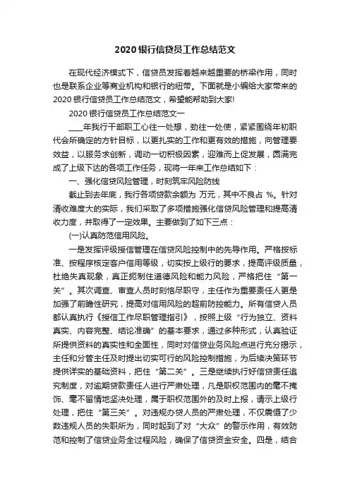 2020银行信贷员工作总结范文