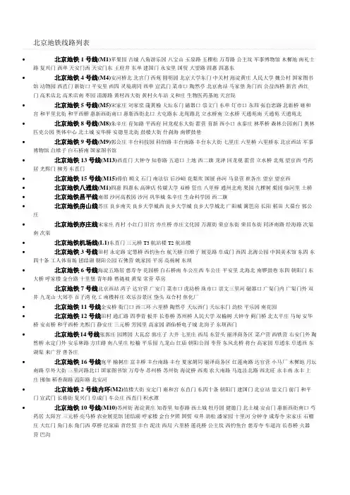 北京地铁线路列表