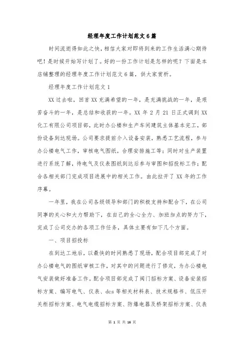 经理年度工作计划范文6篇