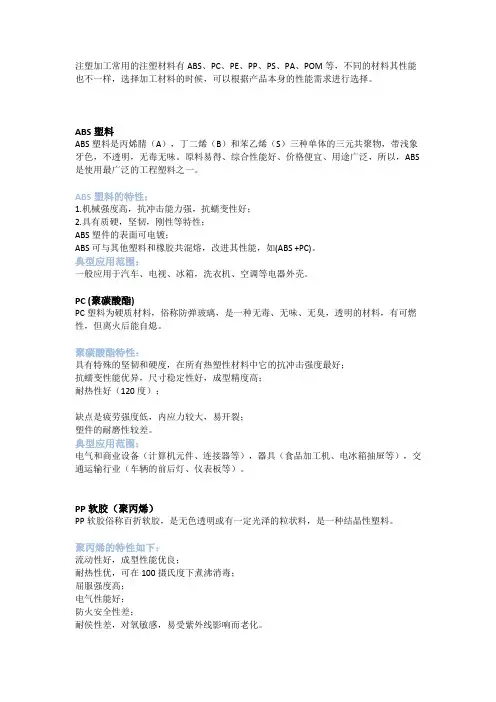 注常见塑材料一览表