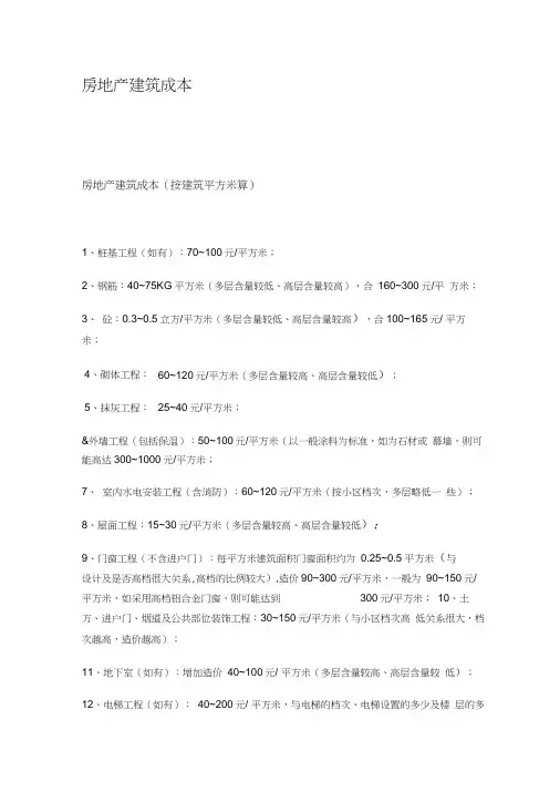 房地产建筑成本word精品