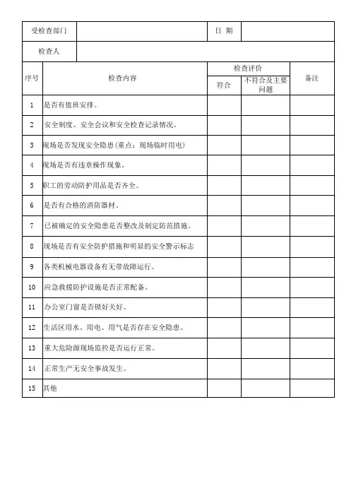 日常检查记录表歌舞娱乐场所
