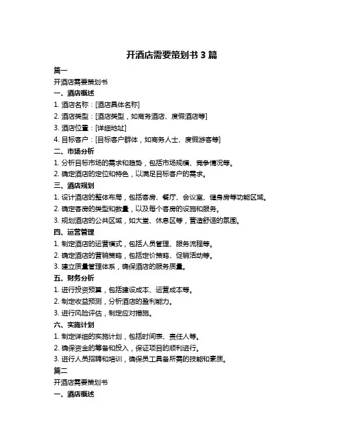 开酒店需要策划书3篇