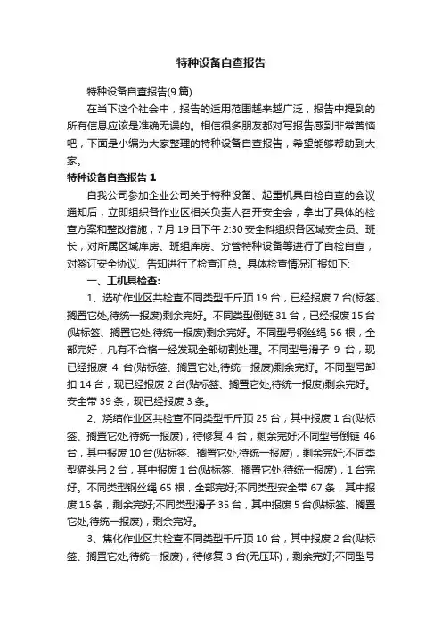 特种设备自查报告