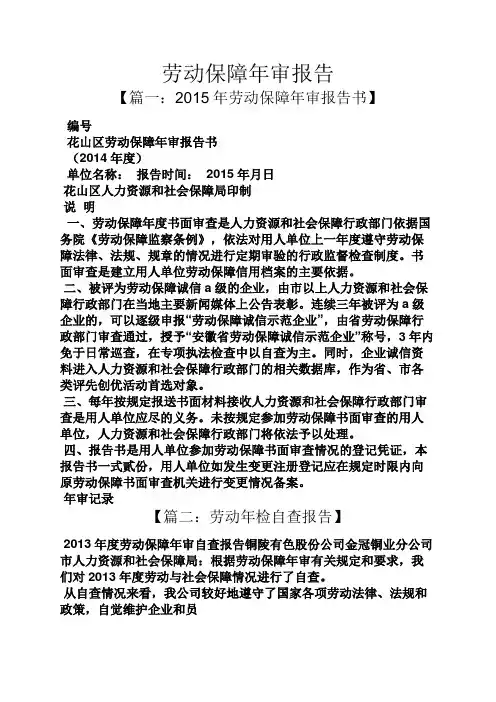 劳动作文之劳动保障年审报告