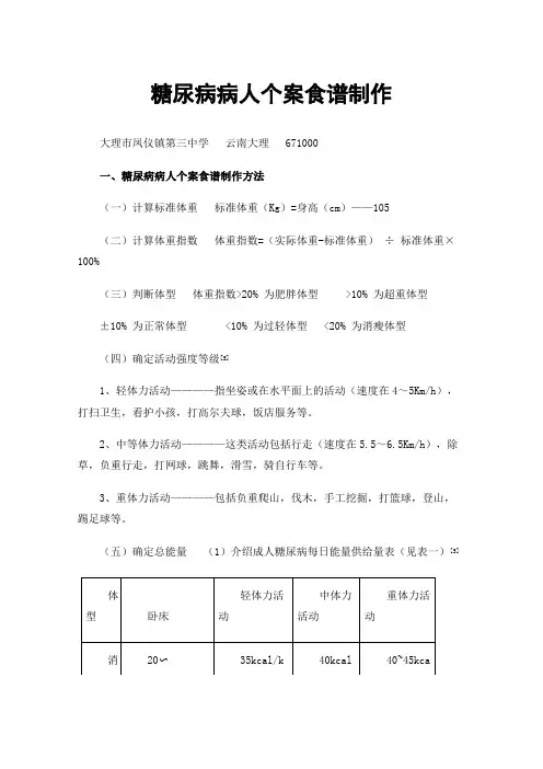 糖尿病病人个案食谱制作