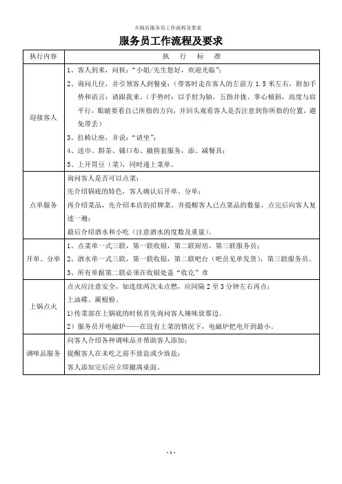火锅店服务员工作流程及要求