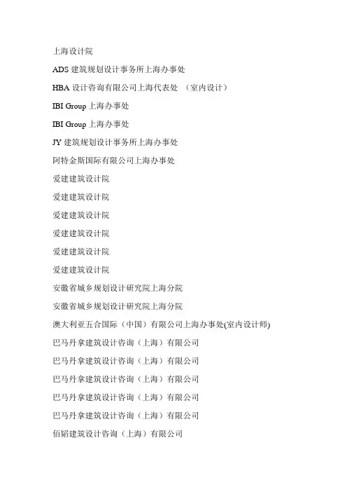 全国建筑设计院名单