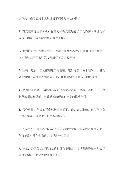 文献综述审核意见评语