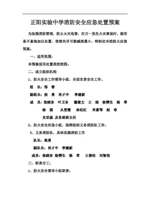正阳实验中学消防安全应急处置预案