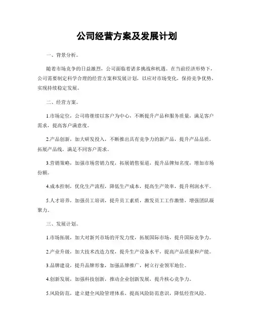 公司经营方案及发展计划