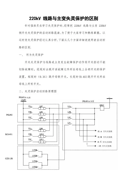 220kV线路与主变失灵保护的区别
