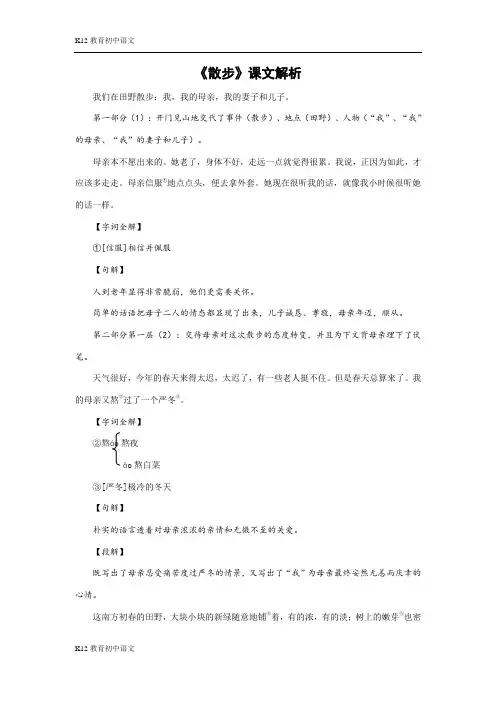【部编版七年级上册语文】《散步》课文解析