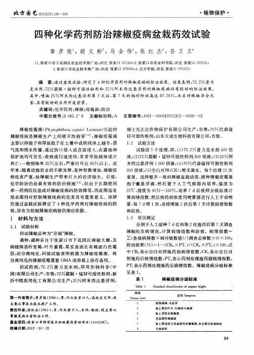 四种化学药剂防治辣椒疫病盆栽药效试验