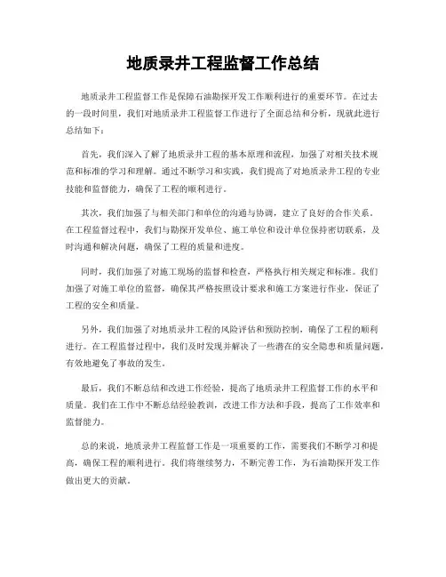 地质录井工程监督工作总结