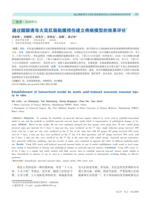 通过醋酸诱导大鼠肛肠黏膜损伤建立痔病模型的效果评价