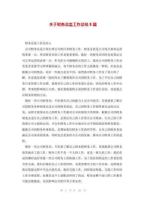 关于财务总监工作总结5篇
