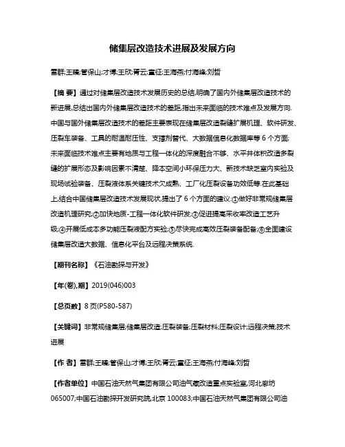 储集层改造技术进展及发展方向