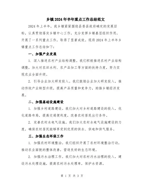 乡镇2024年半年重点工作总结范文